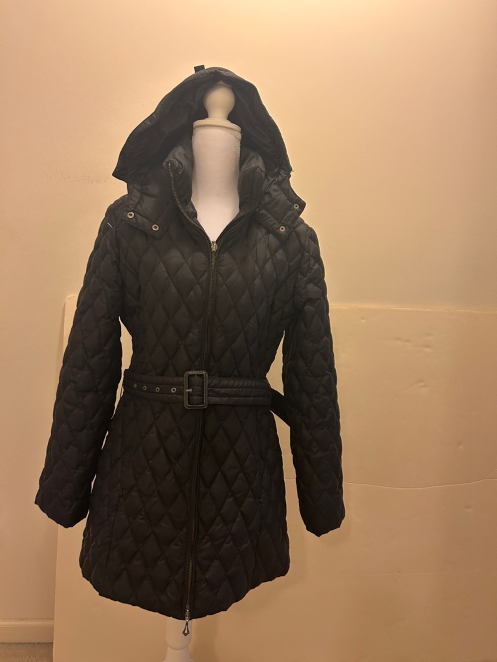 Tommy Hilfiger Black Quilted Hooded Belted Puffer Jacket